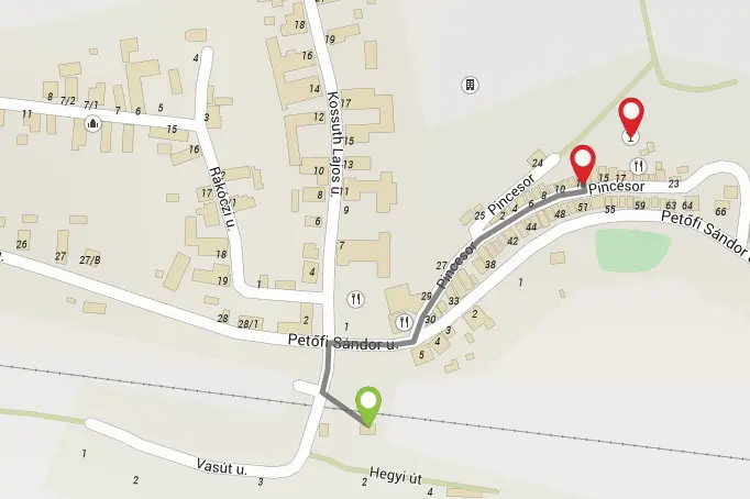 Villánykövesdi térkép - Vasúti megálló - Tiffán Pince 331 m (vigyázat!, csak oda irányba ennyi!!